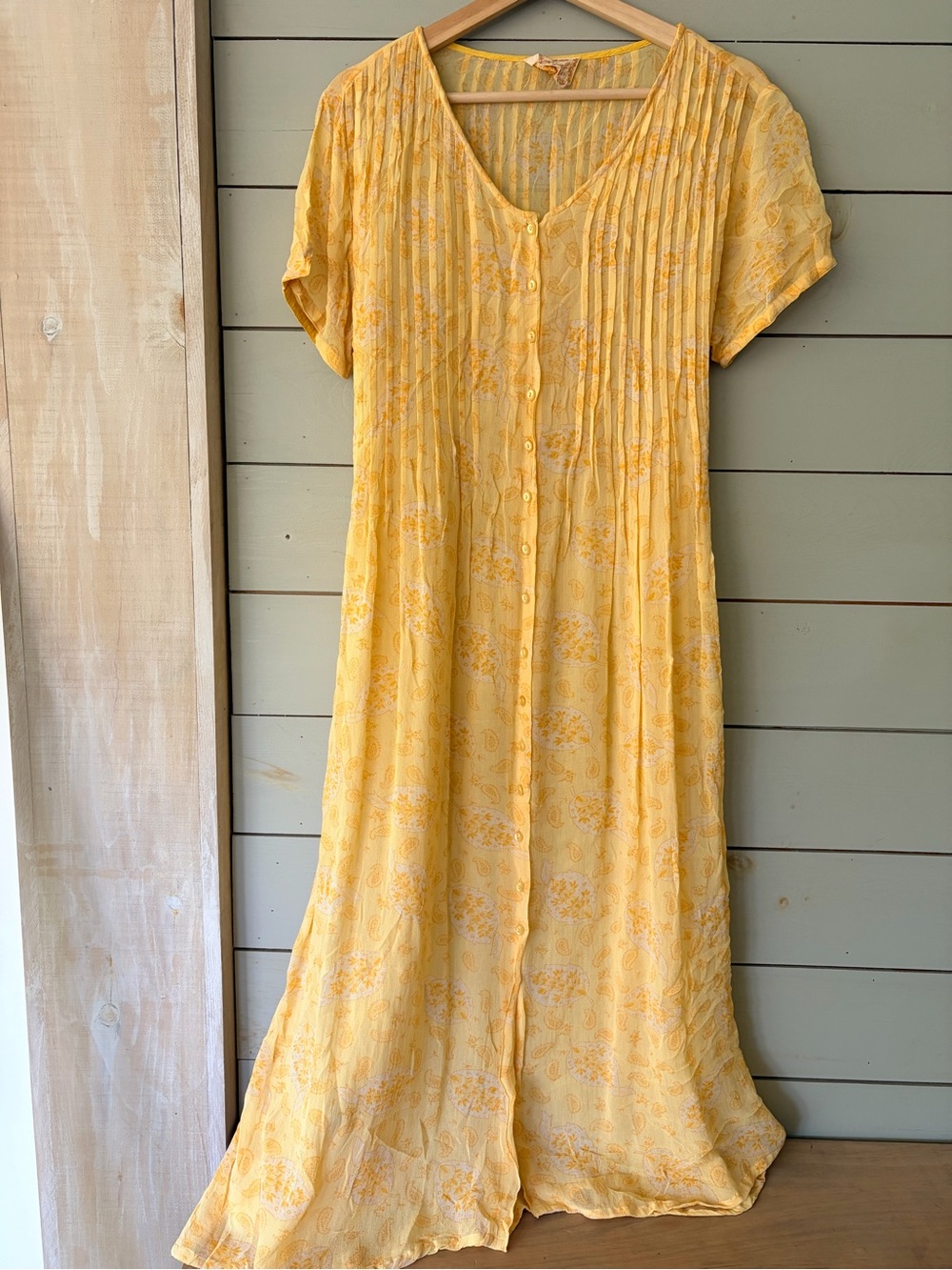 Vintage April Cornell Yellow Paisley Maxi Dress Boho Cottagecore Medium